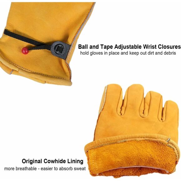 Women's Yellow Cowhide Garden Leather Gloves for Construction Utility Chainsaw - Picture 4 of 8